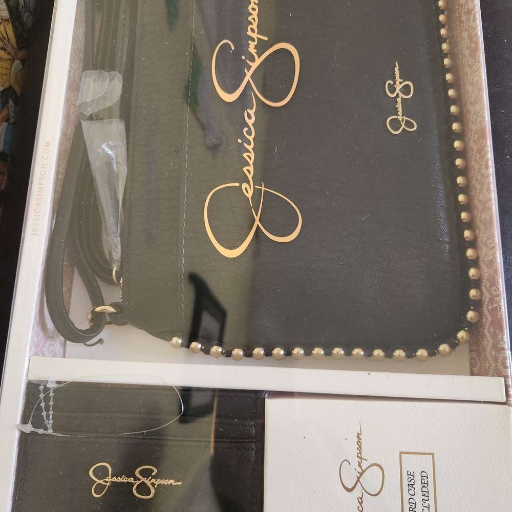 Jessica Simpson Black Wristlet with Gold Accents